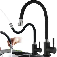 Delvant FLEX Küchenarmatur Wasserhahn Küche mit Flexibler Auslauf Schwarz