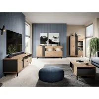 Lomadox Wohnzimmer Set in Eiche, inkl. Couchtisch und LED-Beleuchtung, 4-teilig - MATTAWA-167
