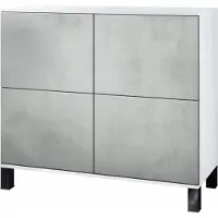 Vladon Kommode Rova V3, Moderner Küchenschrank mit 4 Push-to-Open Türen Weiß matt / Beton Oxid Optik (92,5 x 84.5 x 35)