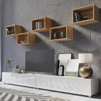 Lomadox Moderne TV Wohnwand in weiß Hochglanz mit Artisan Eiche Nb. CAIRNS-132, B/H/T ca. 300/200/43 cm