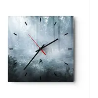ARTTOR Wanduhr - Quadrat - Glasuhr - Hirsch Wald Morgendämmerung - 30x30cm - Schleichendes Uhrwerk - Lautlos - zum Aufhängen bereit - Dekoration Modern - Wanddekoration aus Glas - C3AC30x30-4667