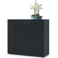 Vladon Sideboard Ben, Germany, Kommode mit 2 Türen und 2 Schubladen, Schwarz matt/Schwarz matt (79 x 74 x 36 cm)