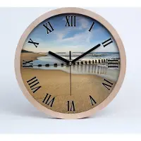 Tulup Holzuhr 25fi cm wanduhr - schwarze Spitzen - Strand an der Ostsee