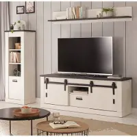 Furn.Design Wohnwand "Stove" in weiß Pinie anthrazit Schrankwand Set 3-teilig 233 x 170 cm mit Soft-Close