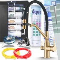 ARI 3-Wege Küchenarmatur Magneto, ausziehbare Flexwelle, 360 Grad schwenkbar, mit Wasserfilter Anschluss, gebürstetes Gold