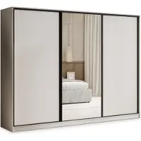 Masseno Schiebetürenschrank TARI 250/205/58 cm Kleiderschrank mit 4 Schubladen Schlafzimmer Schrank 3-türig mit Spiegel Kaschmir