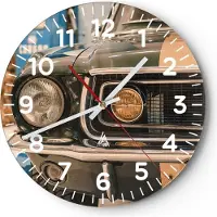 ARTTOR Wanduhr - Rund - Glasuhr - Abdeckung Ford Mustang - 40x40cm - Schleichendes Uhrwerk - Lautlos - zum Aufhängen bereit - Dekoration Modern - Wanddekoration aus Glas - C4AR40x40-4480
