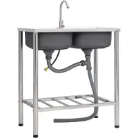 vidaXL "im Angebot" Camping-Spüle mit Doppelbecken und Wasserhahn Edelstahl - Spülen CC963