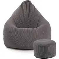 Mokebo® Sitzsack Cord XXL mit Hocker für Kinder & Erwachsene in Anthrazit 'Der Tagträumer', Set aus Indoor Bean Bag und Pouf, auch als Bodenkissen, Sitzkissen, Liegekissen mit EPS-Perlen Füllung