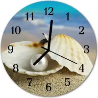 Tulup Glasuhr Wanduhr Küchenuhr Echt-Glas 30fi cm Muscheln Perle mehrfarbig