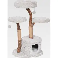 Markenlos Premium Katzen-Kratzbaum Lovely | Aufsteigen & Abschalten | Katzenbaum, Kuschelhöhle | für große und kleine Katzen | Holz, Plüsch, Sisal | stabil, modern | hellgrau | ca. 110 x 60 x 45 cm