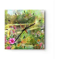 ARTTOR Wanduhr - Quadrat - Glasuhr - Brücke Park Blume Frühling - 30x30cm - Schleichendes Uhrwerk - Lautlos - zum Aufhängen bereit - Dekoration Modern - Wanddekoration aus Glas - C3AC30x30-2906