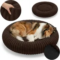 Domarex Dogguru Royal Lounge Rundes Hundebett Donut Hundesofa Rabbit Fur Plüsch Anti-Rutsch Waschbarer Schlafplatz, XL / Braun