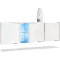 Vladon Kommode Cuba, Germany, Weiß matt/Weiß matt inkl. LED - Modernes Sideboard für Ihr Wohnbereich - (BxHxT) 182x53x35 cm