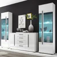 Lomadox Wohnwand Set COLORADO-61 in weiß Hochglanz mit 2 Vitrinen inkl. LED und großem Sideboard BxHxT: 300x200x42cm