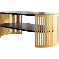Mirjan 24 Couchtisch Fikoli Oval I Gold, Wohnzimmer Kaffeetisch, Gestell aus Stahl (Farbe: Gold / Black Pietra Grigia)