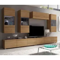 Lomadox Großes Wohnwand Set mit LED Beleuchtung in Eiche Gold Nb. CAIRNS-132, B/H/T ca. 300/200/43 cm