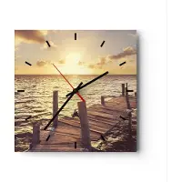 ARTTOR Wanduhr - Quadrat - Glasuhr - Brücke Sonne Ozean - 30x30cm - Schleichendes Uhrwerk - Lautlos - zum Aufhängen bereit - Dekoration Modern - Wanddekoration aus Glas - C3AC30x30-4168