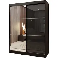 Masseno Schiebetürenschrank VITALE 150 cm Kleiderschrank Schlafzimmer Schrank 2-türig mit Spiegel und Lacobel Schwarz