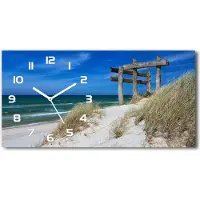 Tulup Wanduhr aus Glas – 60x30 cm - Glasbild - Glasuhr - Gehärtetes Glas - weisse-zeiger - Küstendüne