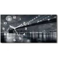 Tulup Wanduhr aus Glas – 60x30 cm - Glasbild - Glasuhr - Gehärtetes Glas - weisse-zeiger - Brooklyn Brücke