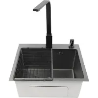 StarTech.com Küchenspüle - Aufsatzspüle Einzelbecken - Größe 45×40 cm - Edelstahl 201 - Rechteckig - Mit Wasserhahn und Ablauf - Schwarz