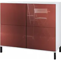 Vladon Kommode Rova V3, Moderner Küchenschrank mit 4 Push-to-Open Türen Weiß matt / Bordeaux Hochglanz (92,5 x 83.5 x 35)