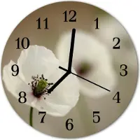 Tulup Glasuhr Wanduhr Küchenuhr Echt-Glas 30fi cm Mohn weiß