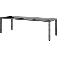 Markenlos Gartentisch aus gehärtetem Glas und Polyrattan, Grau, 250 x 100 x 75 cm