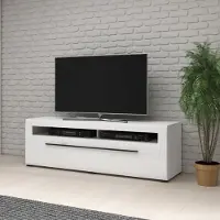 Masseno TV-Schrank TULLIA 160 cm Fernsehschrank mit 2 Schubladen TV-Lowboard für Wohnzimmer Modern 160x50x52 cm Weiß / Weiß