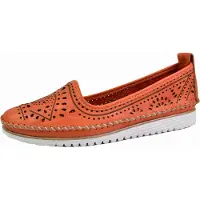 Andrea conti Damen Slipper Leder florale Cutouts Keilabsatz mit Streifen 0021712, Größe:39 EU, Farbe:Orange