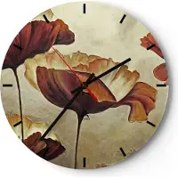 ARTTOR Wanduhr - Rund - Glasuhr - Mohn Blume Wiese - 30x30cm - Schleichendes Uhrwerk - Lautlos - zum Aufhängen bereit - Dekoration Modern - Wanddekoration aus Glas - C3AR30x30-3760