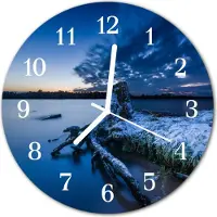 Tulup Glasuhr Wanduhr Küchenuhr Echt-Glas 30fi cm Landschaft blau