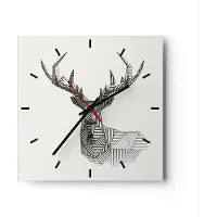 ARTTOR Wanduhr - Quadrat - Glasuhr - Hirsch Skizze Skandinavisch - 30x30cm - Schleichendes Uhrwerk - Lautlos - zum Aufhängen bereit - Dekoration Modern - Wanddekoration aus Glas - C3AC30x30-4950