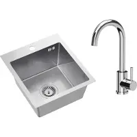 VBChome Edelstahlspüle mit Armatur 40 x 45 cm Gebürsteter Edelstahl Einbauspüle mit Hahnloch Edelstahl Küchenspüle Spüle Groß Becken Ablaufgarnitur Siphon Edelstahlspüle Gebürstet mit Armatur