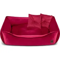 Domarex Premium Hundebett & Katzenbett MARCO aus Velvet – Haustier-Sofa, Weich, Elegant, Komfortabel, Poland, Burgunderrot 90x60cm