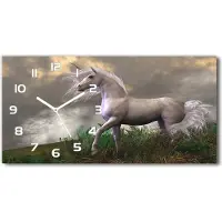 Tulup Wanduhr aus Glas – 60x30 cm - Glasbild - Glasuhr - Gehärtetes Glas - weisse-zeiger - grau Einhorn