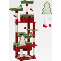 Markenlos Weihnachtskatzenbaum, 180 cm, Katzenturm mit Sisal-überzogenem Kratzbaum, 2 gepolsterten Sitzstangen, Doppelhaus und Korb für Hauskatzen, großer Kratzbaum für große Katzen, Rot