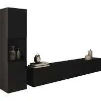 Mirjan 24 Wohnwand Berlin I, Stilvoll Wohnzimmer-Set, TV-Schrank, Modern Mediawand (Schwarzer Graphit, ohne Beleuchtung)