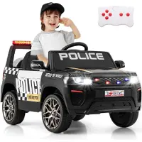 Goplus Kinder Polizei Auto, 12V elektrisches Kinderauto mit Fernbedienung, LED-Licht, drahtloser Verbindung, Kinderfahrzeug für Kinder ab 3 Jahren