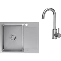 VBChome Edelstahlspüle mit Armatur 60 x 48 cm Gebürsteter Edelstahl Einbauspüle mit Zwei Löcher Spüle Groß Becken Küchenspüle mit Abtropffläche Siphon