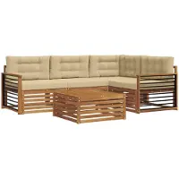 vidaXL Outdoor-Sofagarnitur mit Kissen 5 pcs Natur und Beige