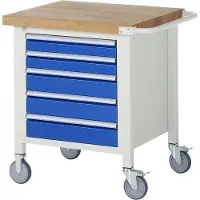 RAU Mobile Werkbank mit 5 Schubladen - Vollauszug - 90:2 / 120:3 - höhenverstellbar 880-1.080 mm - 750 x 700 mm (BxT) - Traglast 450 kg - Buche