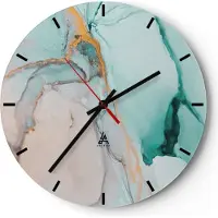 ARTTOR Wanduhr - Rund - Glasuhr - Marmor Abstraktion Türkis - 30x30cm - Schleichendes Uhrwerk - Lautlos - zum Aufhängen bereit - Dekoration Modern - Wanddekoration aus Glas - C3AR30x30-4451