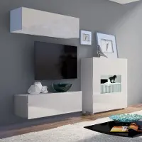 Lomadox TV-Möbel Set mit Highboard und LED Beleuchtung in weiß Hochglanz CAIRNS-132, B/H/T 220/200/43 cm