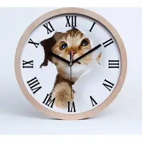 Tulup Holzuhr 25fi cm wanduhr - schwarze Spitzen - Katze in einem Loch
