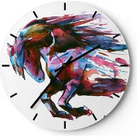 ARTTOR Wanduhr - Rund - Glasuhr - Pferd Eleganz wild Tier - 40x40cm - Schleichendes Uhrwerk - Lautlos - zum Aufhängen bereit - Dekoration Modern - Wanddekoration aus Glas - C3AR40x40-3010