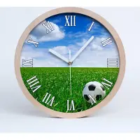 Tulup Holzuhr 30fi cm wanduhr - weiße Spitzen - Fußball auf einer Wiese