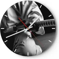 ARTTOR Wanduhr - Rund - Glasuhr - Samurai-Schwert - 40x40cm - Schleichendes Uhrwerk - Lautlos - zum Aufhängen bereit - Dekoration Modern - Wanddekoration aus Glas - C3AR40x40-3746