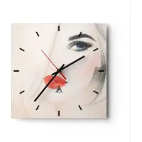 ARTTOR Wanduhr - Quadrat - Glasuhr - Frau Gesicht Lippen - 40x40cm - Schleichendes Uhrwerk - Lautlos - zum Aufhängen bereit - Dekoration Modern - Wanddekoration aus Glas - C3AC40x40-3860